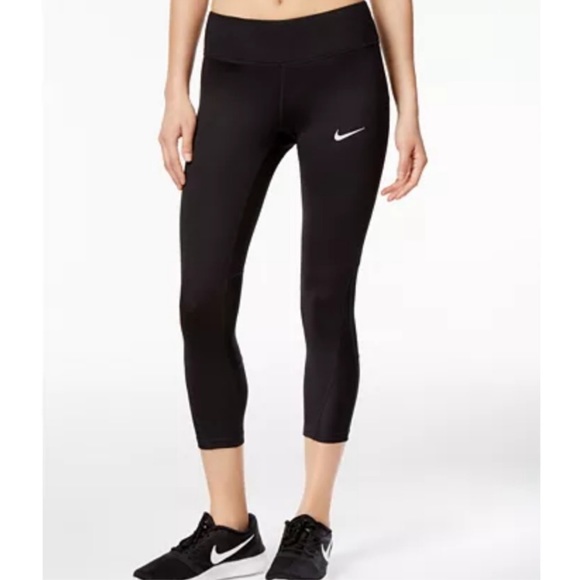 Nike Pants - NIKE dri fit power crop racer tights leggings mesh black size small pocket EUC